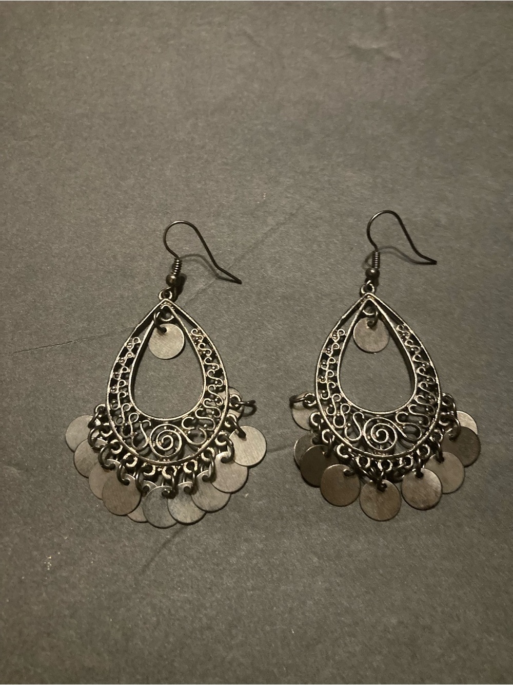 Ornate Filigree Hoop Dangle Earrings - Silver-Tone